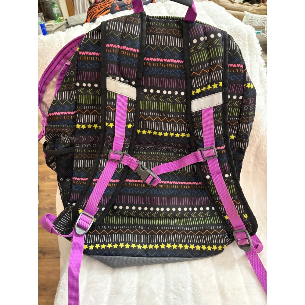 Lands End ClassMate Backpack Black Multi Pattern Stars Geometric 473386 F16